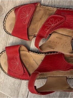 Josef Seibel Red Leather Women's Sandals with Stitch Detail